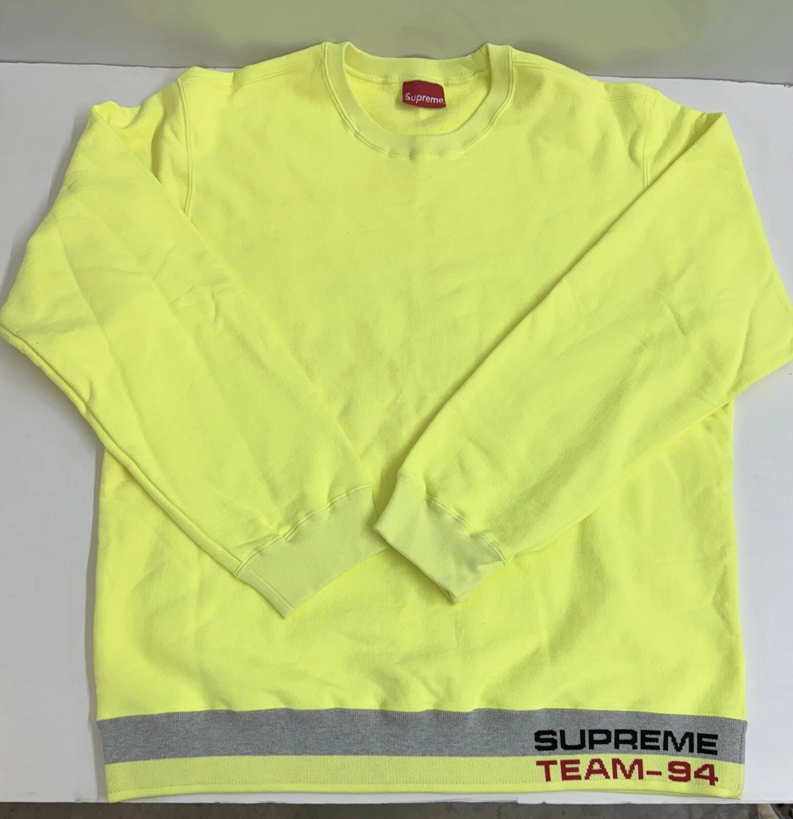 Sweat shirt homme lourd Supreme Neon jaune Supreme Team 94 taille X large neuf