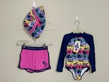 NWT Tommy Bahama SIZE 5 blue pink long sleeve swimsuit Shorts  Hat set girls