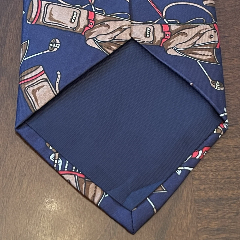 Vintage Alynn Blue Brown 100% Silk Mens Neck Tie Golf Club Print  - Image 2 of 4