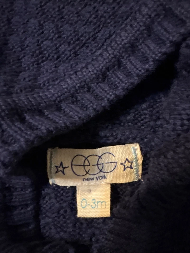 Cárdigan tejido con capucha Egg New York Baby 0-3M botón delantero azul marino nuevo con etiquetas Foto 2 de 3