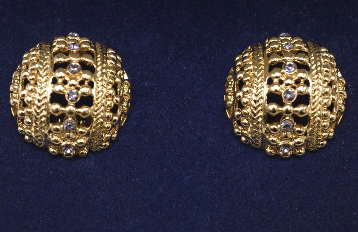 CAMROSE KROSS JACQUELINE KENNEDY JEWELRY CLIP ON EARRINGS GOLD WITH STONES MIB