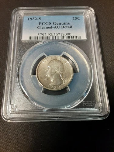 1932-S Washington Silver Quarter - Graded PCGS AU, Cleaned FREE SHIPPING!