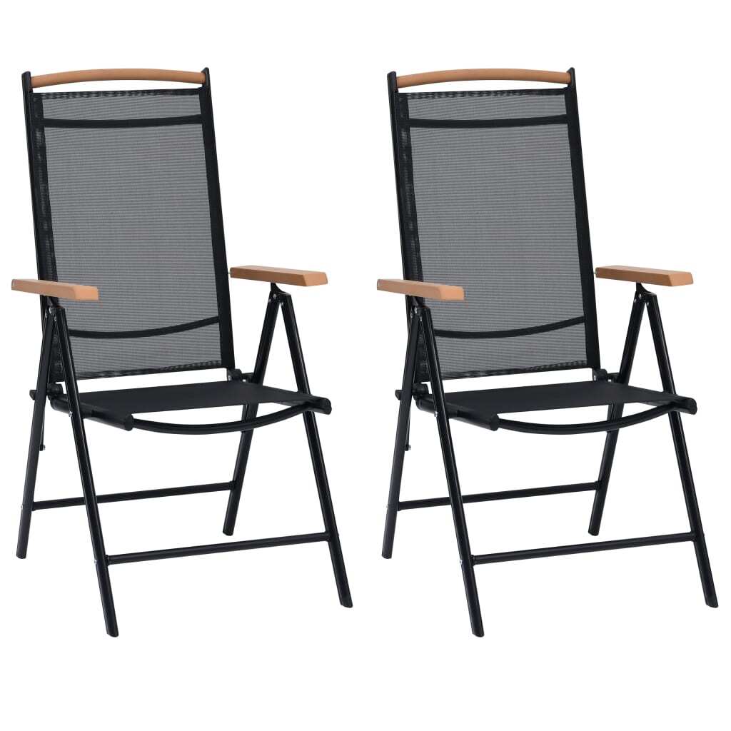 vidaXL Folding Garden Chairs 2 pcs Aluminium and Textilene Black