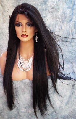 LACE FRONT C PART STRAIGHT WITH SIDE BANG  WIG  COLOR #1B  GORGEOUS SEXY 1100