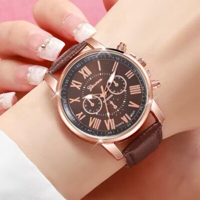 Fashion Roman Analog Quartz Watch For Women, Geneva BrownElegant Mum Gift Watch 