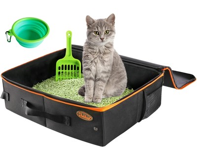 Portable Cat Litter Box for Travel Foldable with Lid Fits for Medium Cats