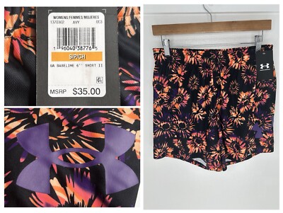Under Armour NWT UA Baseline 6'' Printed Shorts Size Small Black Floral 28x6 $35