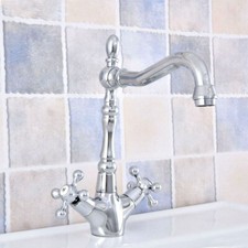 Polished Chrome Double Handle Hole Bathroom Basin Sink Mixer Tap Faucet zsf658