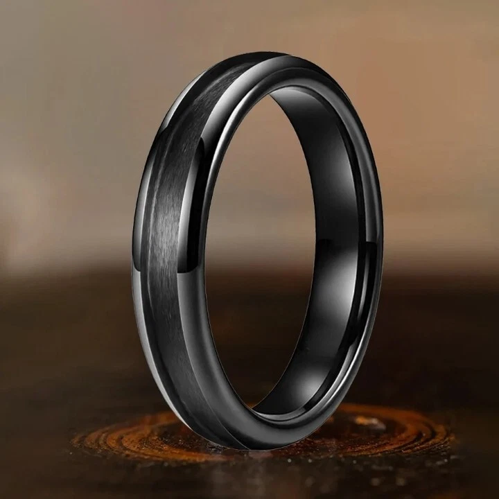 Anillo de carburo de tungsteno pulido con incrustación de ranura de 2 mm para hombres y mujeres de 4 mm ajuste cómodo Foto 4 de 4