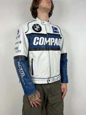 Men's Vintage BMW Top Gear Compaq Racing Leather Jacket Size