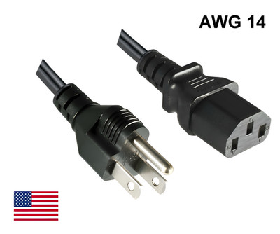 DINIC Netzkabel Amerika USA Typ B - C13 großer Querschnitt AWG14 SJT, UL, 1.80m