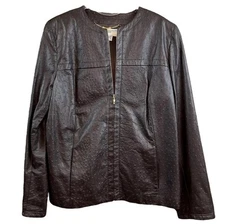 Marina Rinaldi Holt Renfrew Sheepskin Ovine Leather Jacket Brown Size MR23 US14