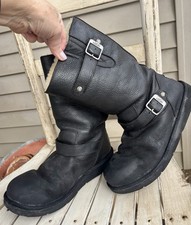 UGG Boots Womens 10 Black Leather Kensington Shearling Lined Moto Buckle 5678