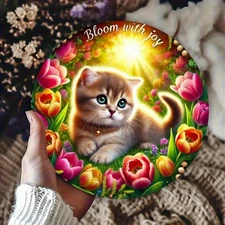 7.87X7.87Inch Aluminum 2D FLAT PRINTINTG1pcs Curious Kitten And Tulips Foil Sten