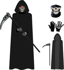 Grim Reaper Costume Set for Adult,Unisex Halloween Hooded Cape Cosplay Fancy Dre