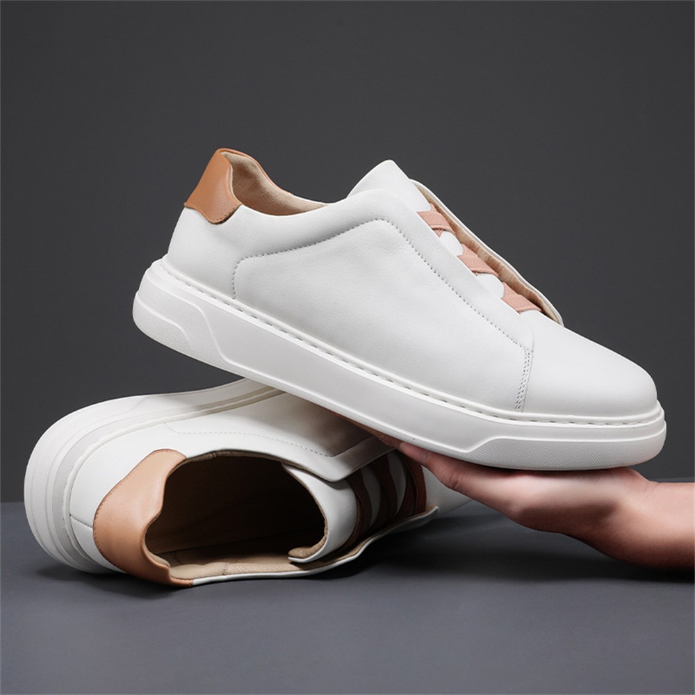 Men's Genuine Leather Soft Dress Sneakers Low Top Slip on All-Match Casual  Shoes | eBay