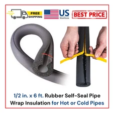 1/2 in. x 6 ft. Rubber Self-Seal Pipe Wrap Insulation for Hot or Cold Pipes