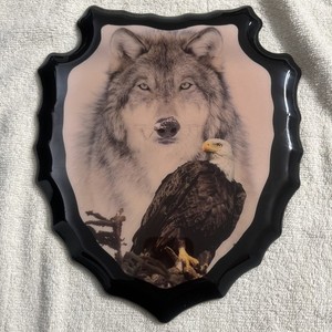 WOLF AND EAGLE Framed Glossy Print On Wood Backing