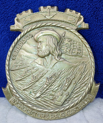 Bronze Crest Emblem P.A.G. Garibaldi Incrociatore Obbedisco Italian Nautical