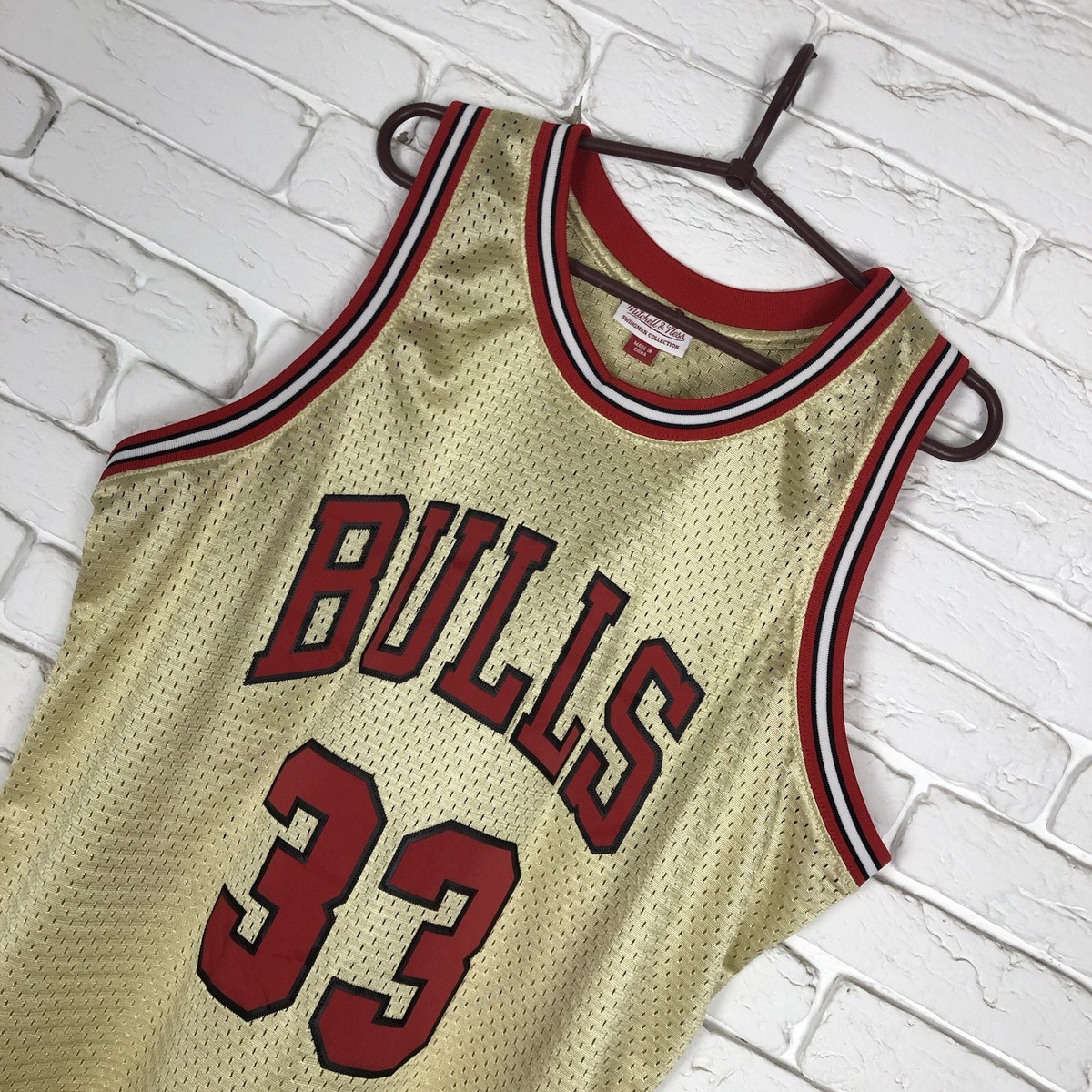 Chicago Bulls #33 Scottie Pippen Mitchell & Ness Gold Jersey