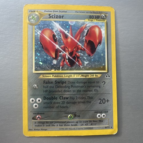Holo Swirl Scizor 10/75 Neo Discovery Holo Rare Unlimited Pokemon Excellent/NM - Picture 1 of 11