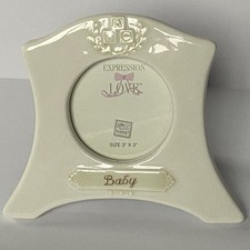 Russ Berrie Picture Frame Baby Vintage White Ceramic Blocks 3 X 3 Photo Love