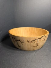 Wooden Serving Bowl Handcrafted with Burned Designs 12” Wide
