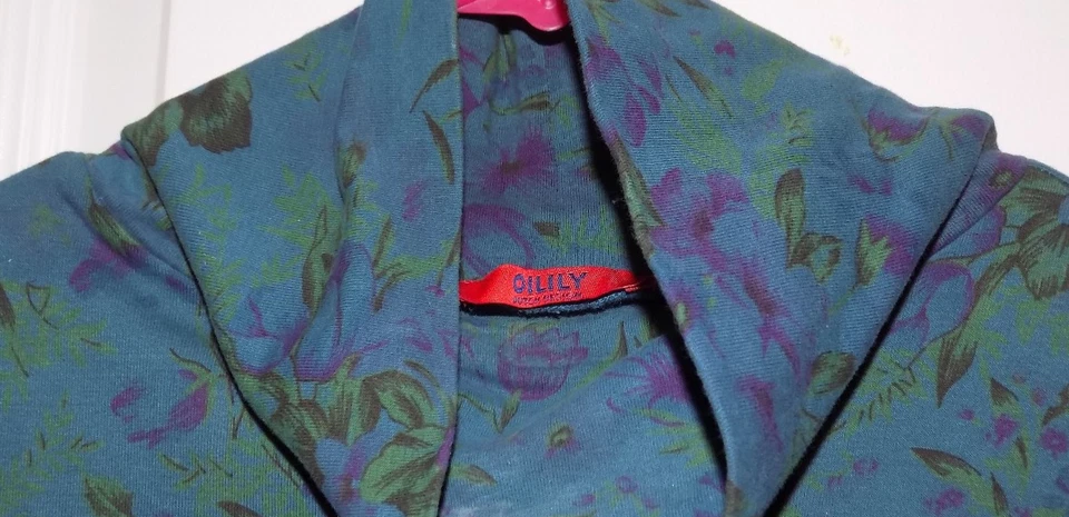 De colección S M y2k OILILY Suave Cuello en T Cinta Jersey TEAL Azul Púrpura Floral Suéter Foto 3 de 4