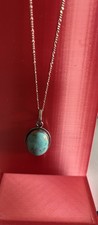 Natural Turquoise Pendant Necklace Sterling Silver 925 20