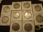 (10) DIFFERENT DATED WALKING LIBERTY HALF DOLLARS   ALL FINE+ COINS  UNSLABBED