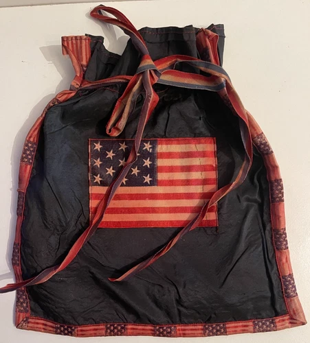 RARE! Antique Civil war silk 13 Star flag draw string bag distressed dirty worn!