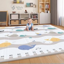 Motherly Haven XL Baby Play Mat 79''x71''x0.4'' Waterproof Foldable Whales NIB
