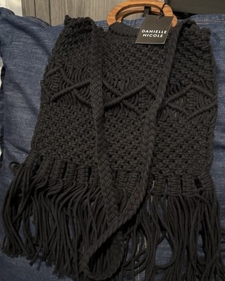 Danielle Nicole Black Bohemian Fringe Crossbody Purse & Wooden Handle Bag NWT