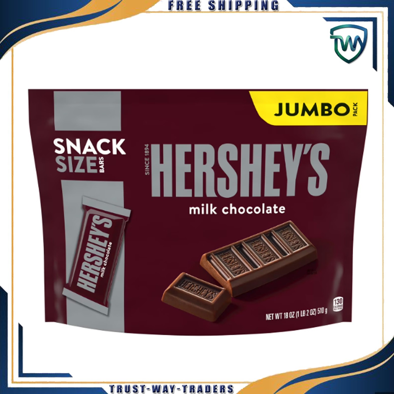 Hershey's Milk Chocolate Snack Size Candy, Jumbo Pack 18 oz, Free Shipping.NEW