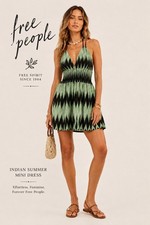 Free People Indian Summer Ikat Smocked Halter Mini Dress Medium Boho Festival