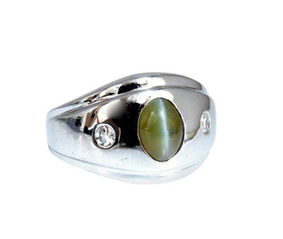 1,55ct. Natürlicher grüner Chrysoberyll Katzenauge Diamanten Ring 14 Karat 41974**