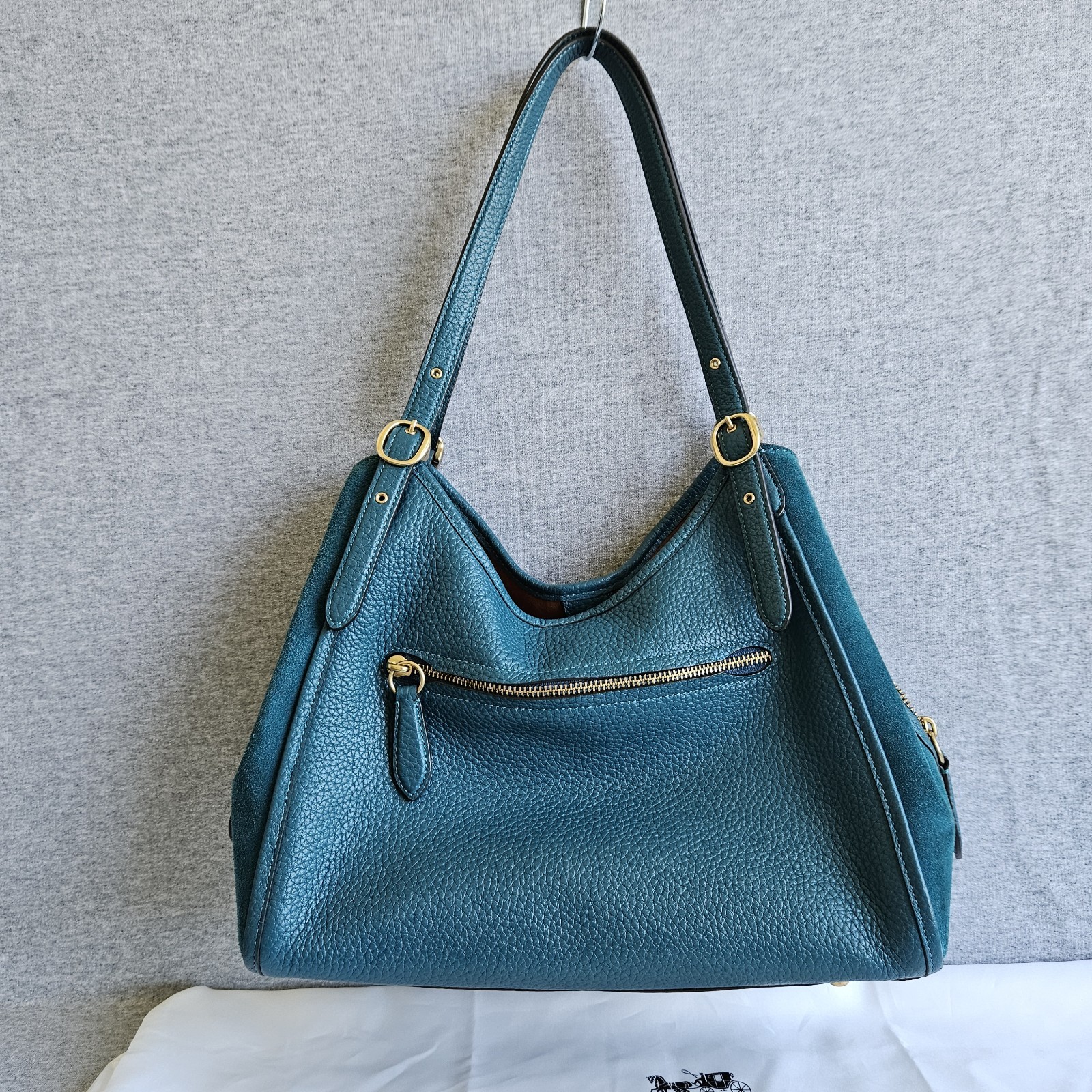 Coach Lori Leather/Suede Shoulder Bag Teal Gold Hardware (C5265) Beautiful Purse image 6