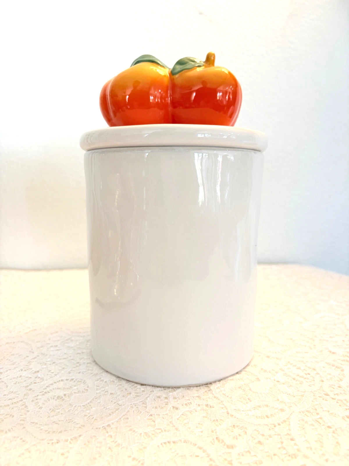 Anthropologie Peach Canister Stoneware Kitchen Storage Jar