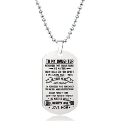 To My Daughter Mom Loves You Family Dog Tag Pendant Necklace