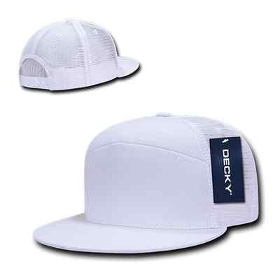 White Solid Blank Plain 7 Panel Flat Bill Cotton Trucker Baseball Ball Cap Hat