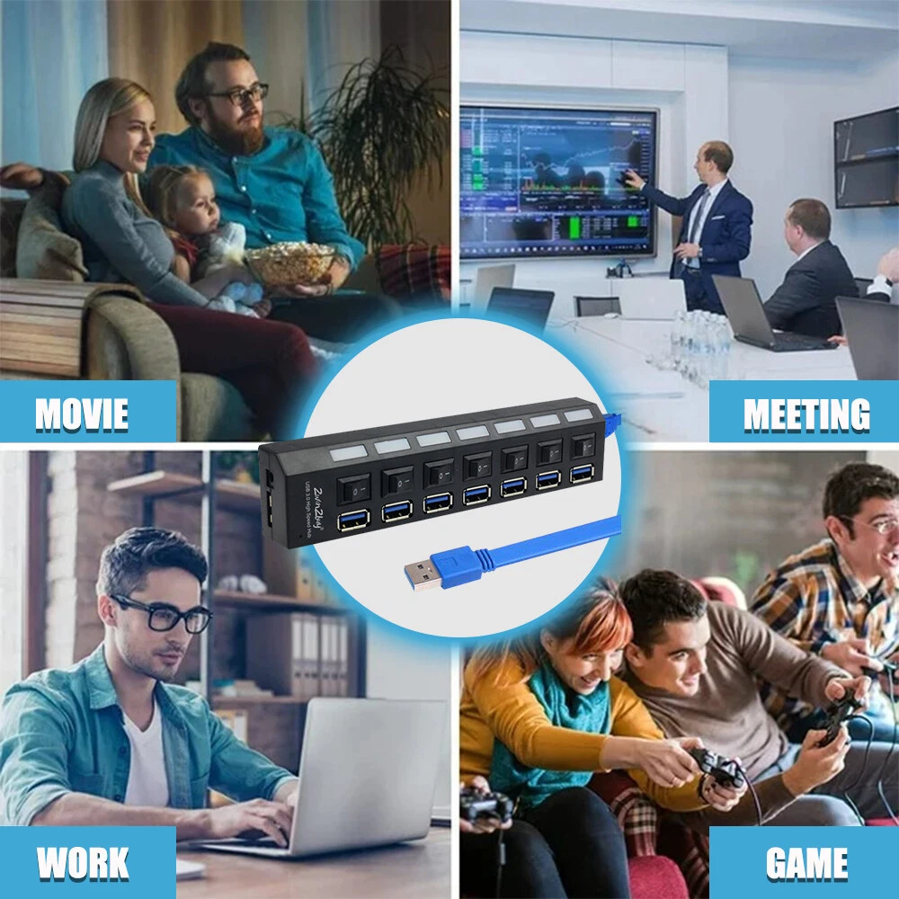7-Port USB 3.0 Hub with Individual Switches - Portable Splitter Expander