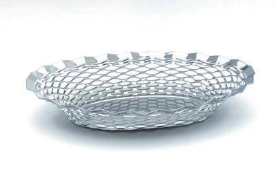 GENWARE Naan Basket Poppadom Bread Roti Stainless Steel Serving Oval Round Hot Towel