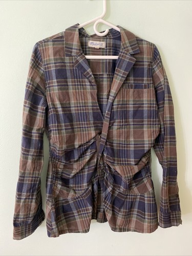 Madewell Plaid Blazer with partial zip Front Blue Green M