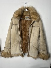 Vintage 90s Y2k Xoxo Afghan Suede Leather Fur Lined Coat Jacket Women Size L Euc