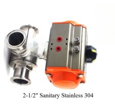 Three way T-port Tri-Clamp Pneumatic Ball Valve 2-1/2" Sanitary Stainless 304