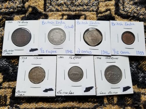 British India : Collection of 7 Different Circulated Coins Including Silver - v - Picture 1 of 2