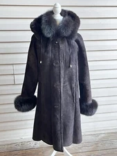 Designer Women's Brown Genuine Sheepskin Suede & Mink Coat Fits Size XL In VGUC!