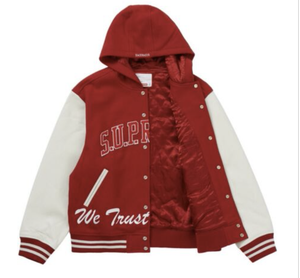 supreme hooded varsity jacket
