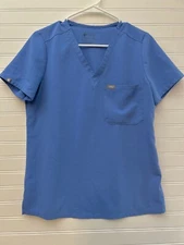 FIGS Catarina Scrub Top Women's Small Carribean Blue One Pocket V Neck FW1000