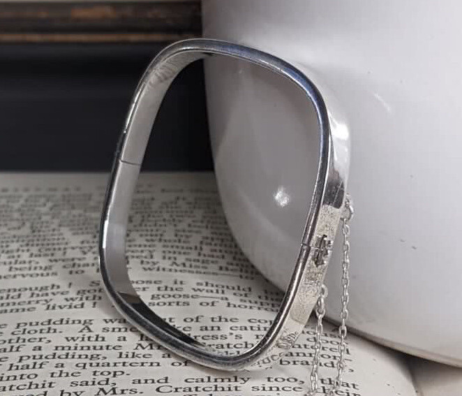 Ladies Square Sterling Silver Hinge Simplistic Mi… - image 1